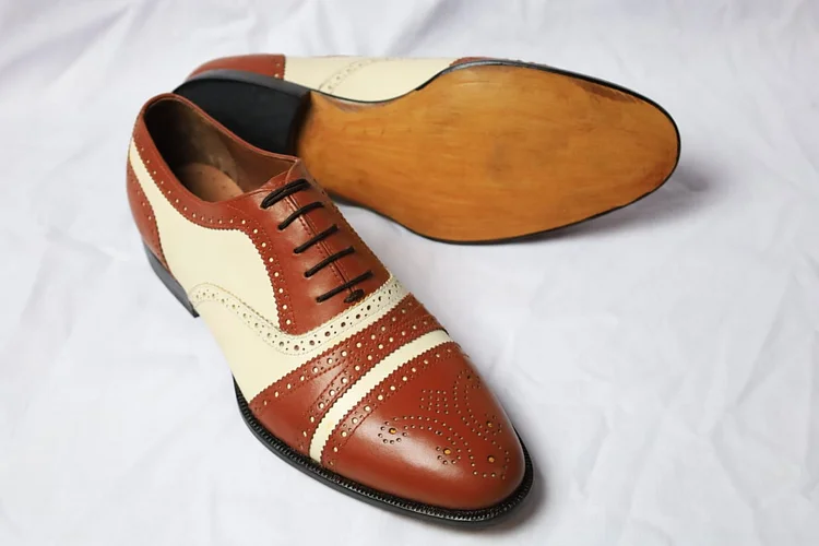 Handmade Men Two tone wingtips brogue shoes, Men brogue dress shoes