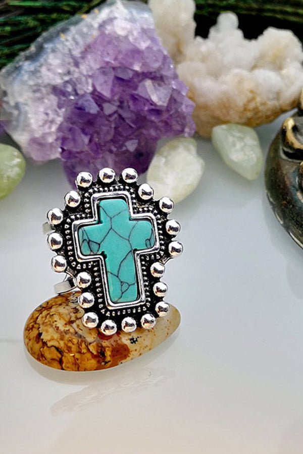 Silver Plated Cross Turquoise Ring