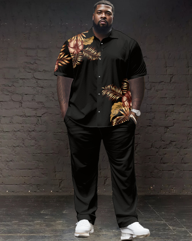 Floral Pattern Large Size Classic Print Men's Short Sleeve Trousers Set