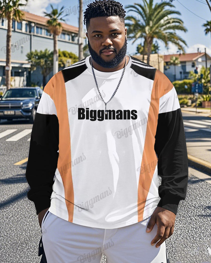 Men's Color Matching Fashion Printed Round Neck Plus Size Long Sleeve Top