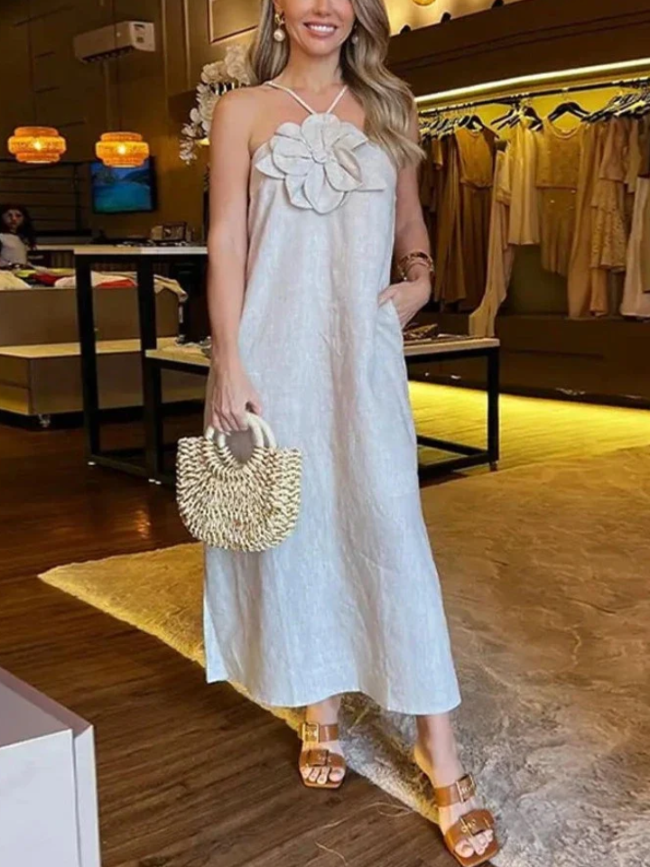 Floral Embellishment Pocketed Slit Maxi Dress