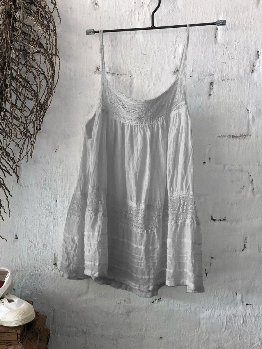 Lace Decoration Sling Women Linen Top