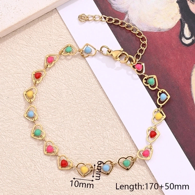 Bohemian Minimalist Double Heart Simple 304 Stainless Steel 18K Gold Plated Bracelets In Bulk