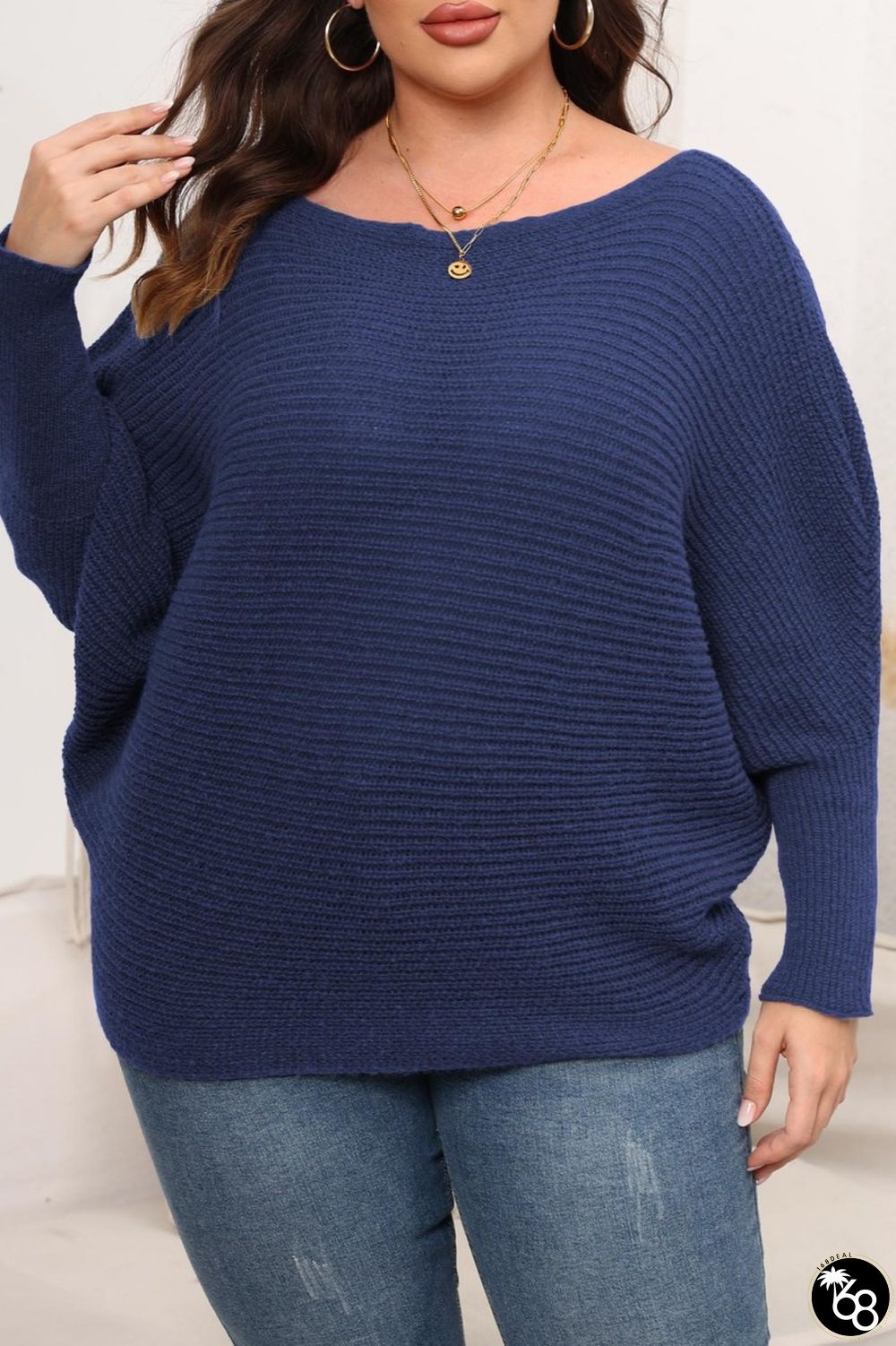 Blue Casual Solid Basic O Neck Plus Size Tops | 168DEAL