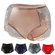 Bayuyun Women Panties Lace Flower Embroidery Female Briefs Mid Waist Elastic Soft Breathable Anti-septic Glossy Ice Silk Lady Underwear