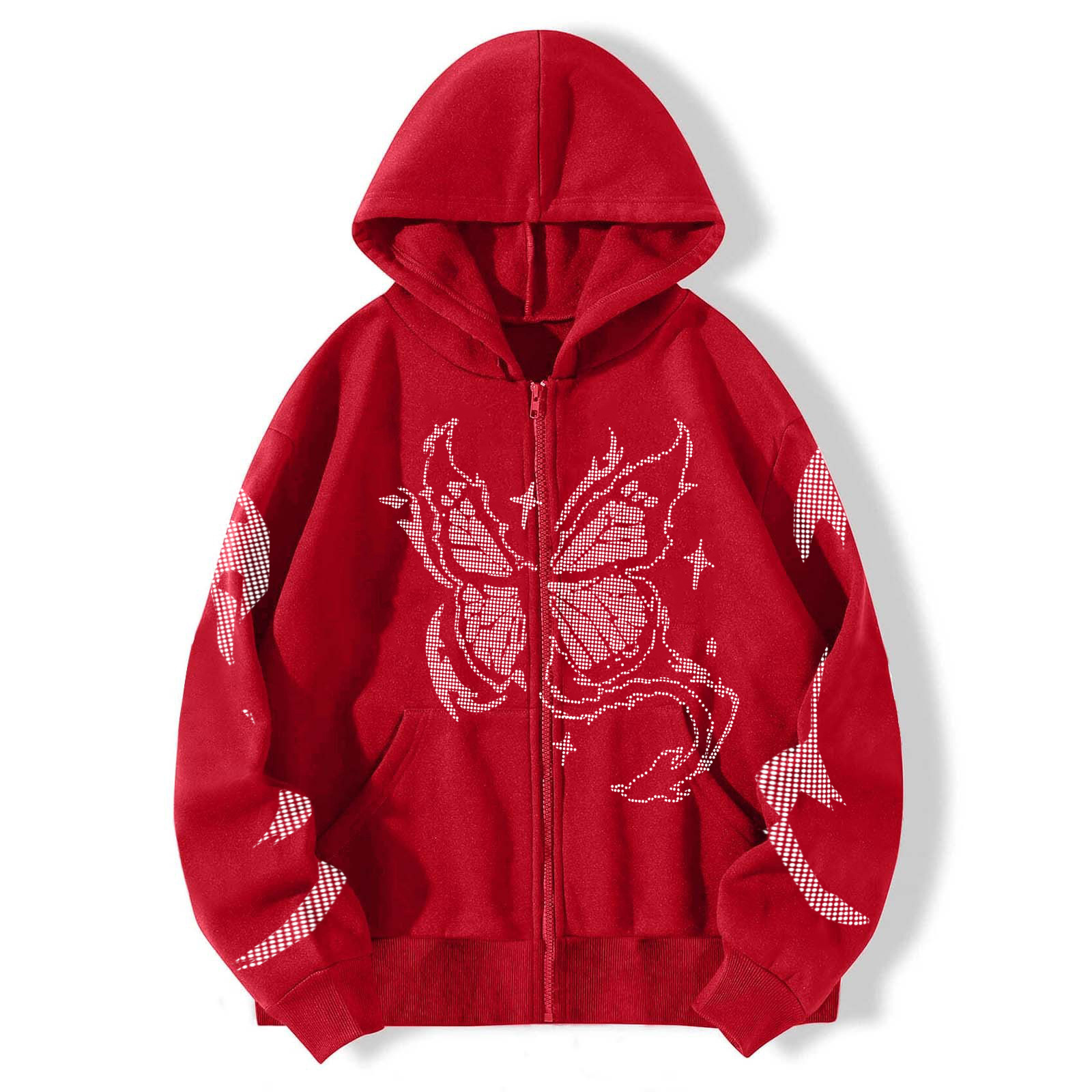 Unisex Dot Matrix Butterfly Print Zipper Sweatshirt Casual Loose Sweatshirt / TECHWEAR CLUB / Techwear