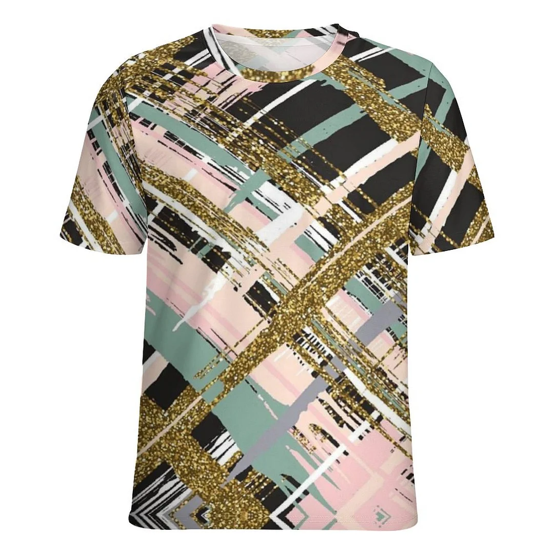 Women plus size clothing Full Printed Unisex Short Sleeve T-shirt for Men and Women Pattern Color Block,Pink,Black-Nordswear