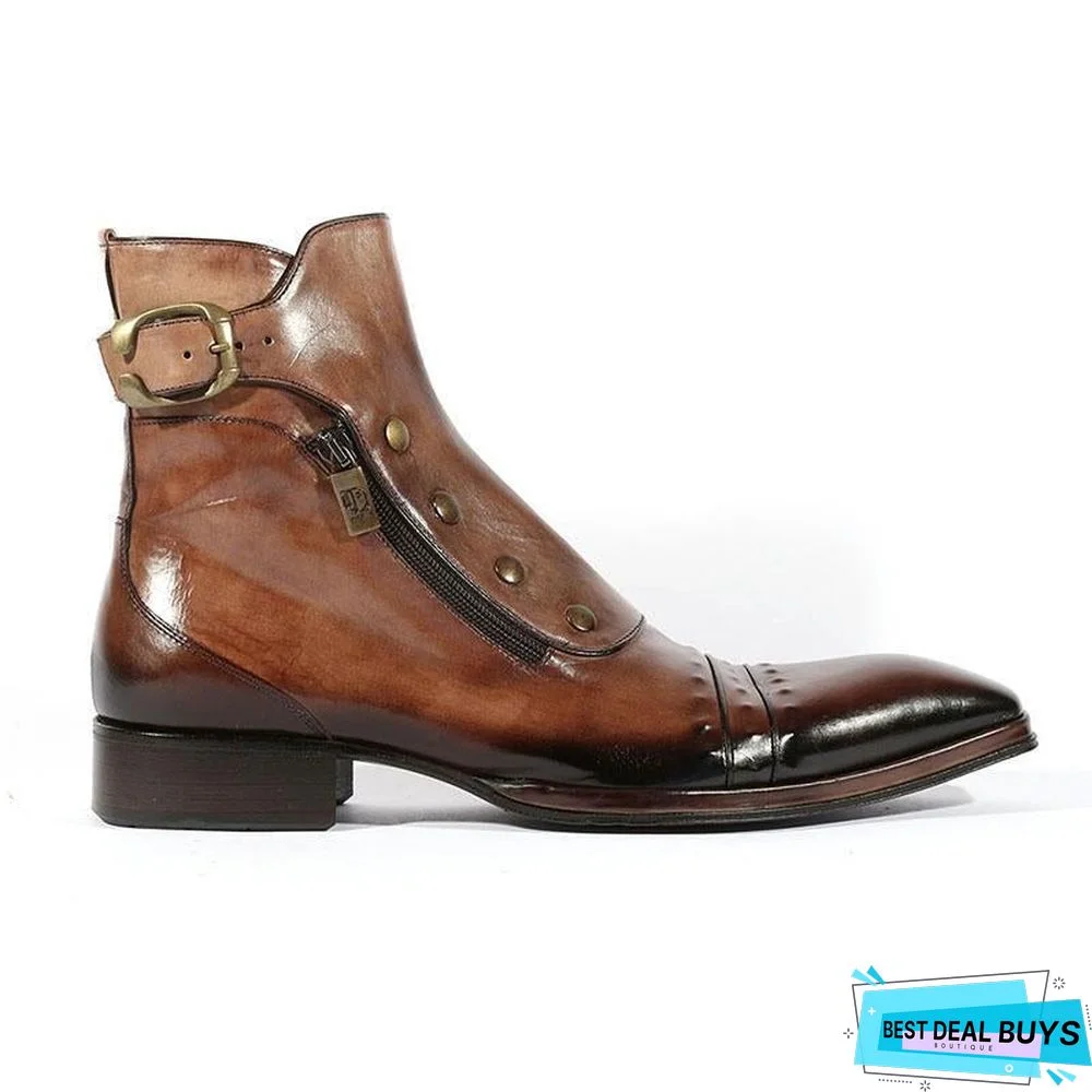 Men's Gentlemen Button Zipper Ankle Boots