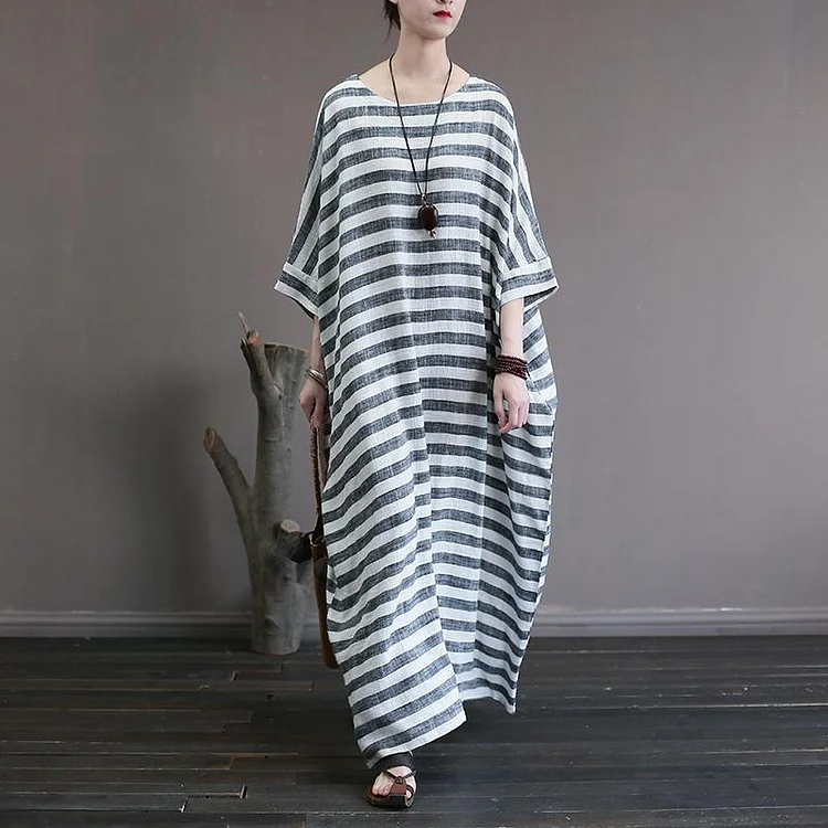 Bohemian o neck linen summerWardrobes Sewing striped Dresses
