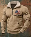 Men's Casual Retro American Freedom Print Stand Collar Long Sleeve Sweatshirt