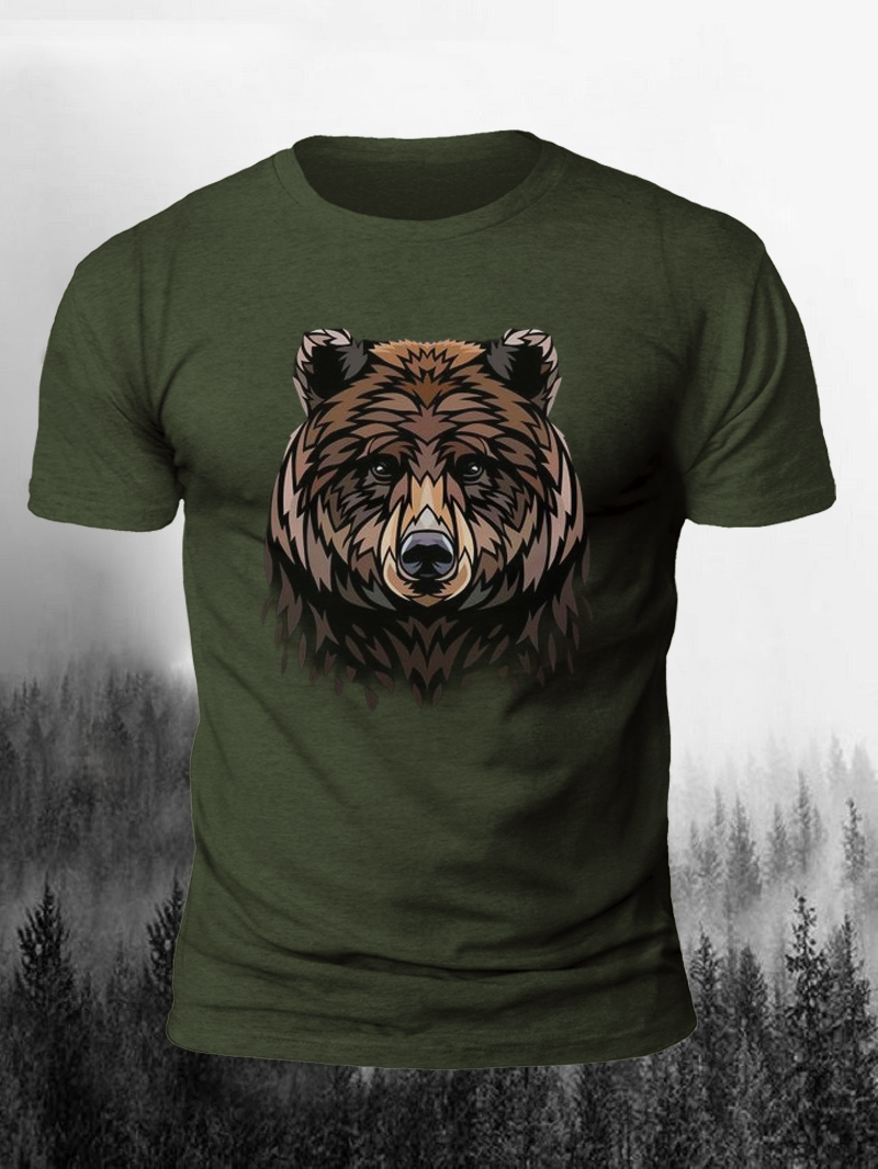 Men's Outdoor Camping Bear Print Short Sleeve T-Shirt