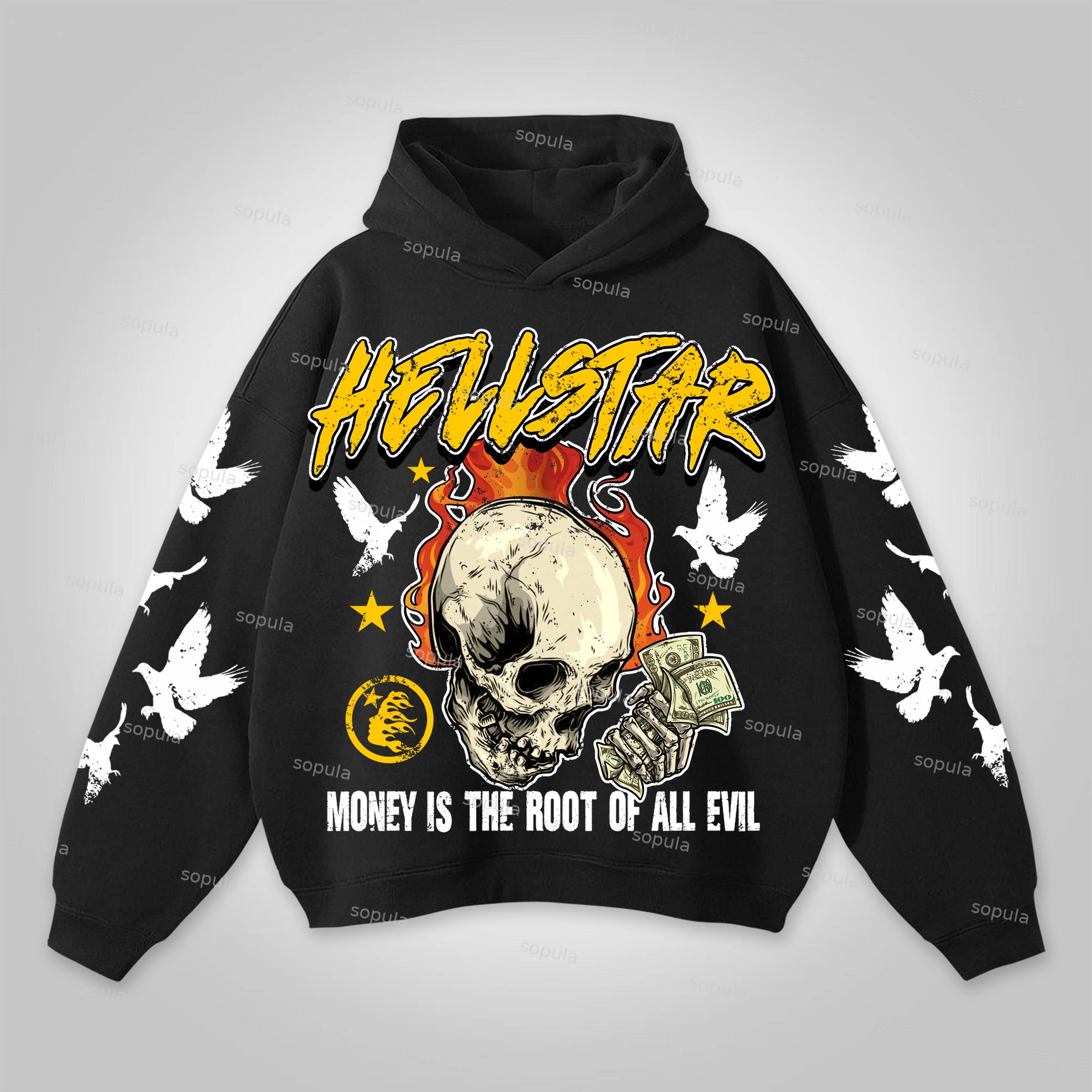 Sopula Retro Money Sin Skull Pattern Graphic Hoodie - SOPULA