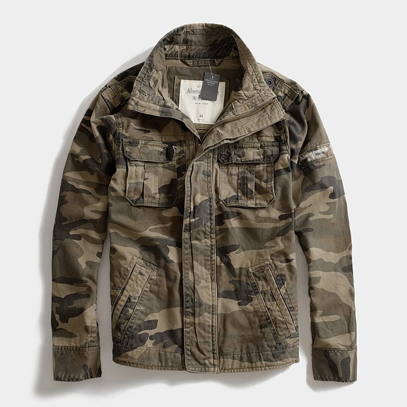 Heavyweight Camouflage Multi-pocket Stand-up Collar Cotton Jacket