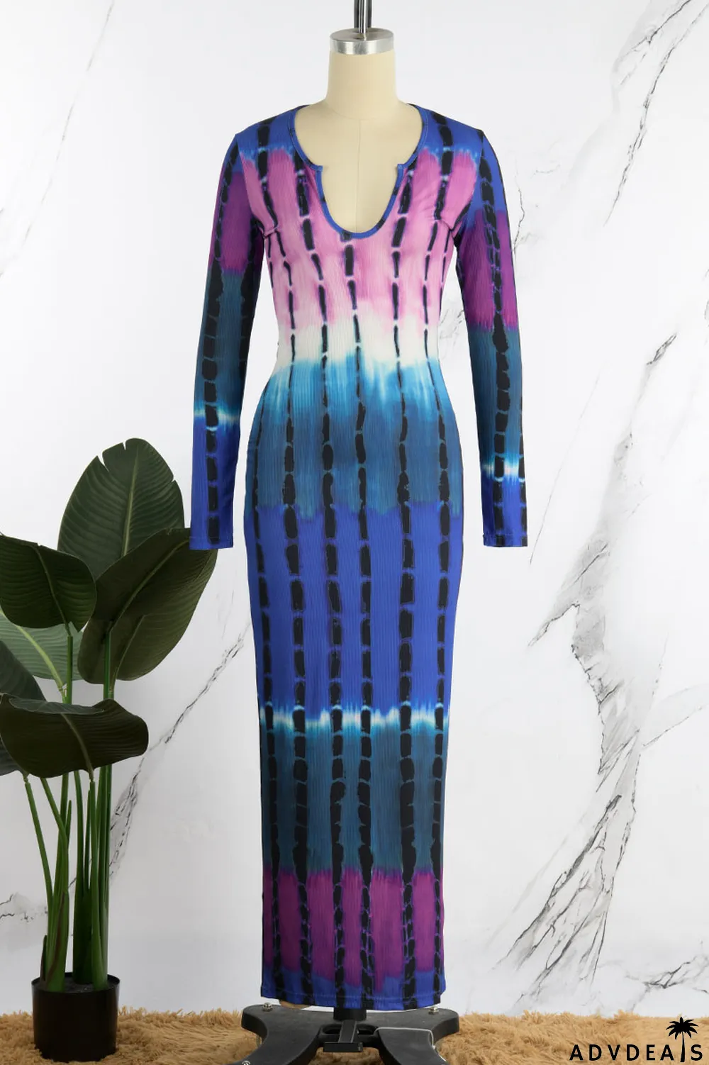 Yellow Casual Print Patchwork U Neck One Step Skirt Dresses