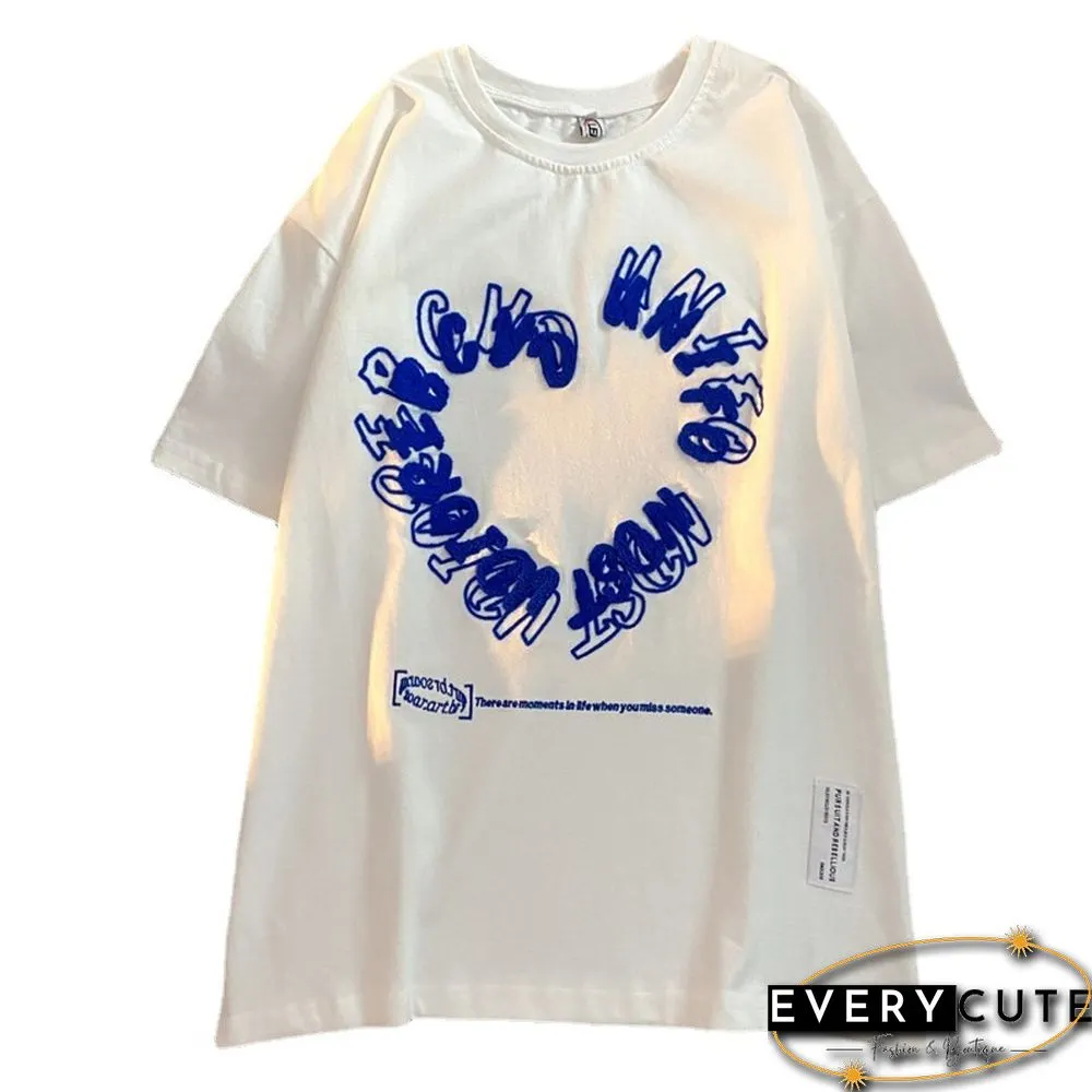 Flocked Embroidered Short Sleeve T-Shirt