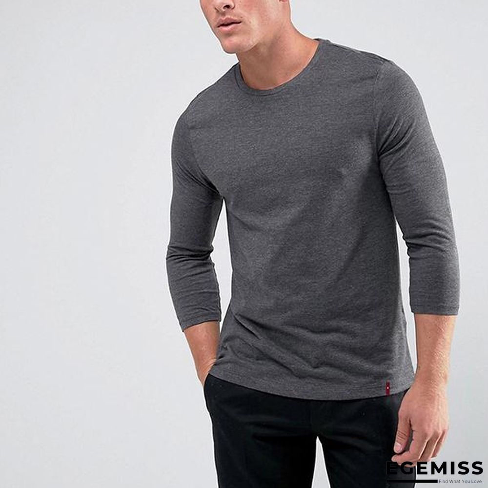 Autumn Men's Round Collar Pure Color T-Shirt | EGEMISS