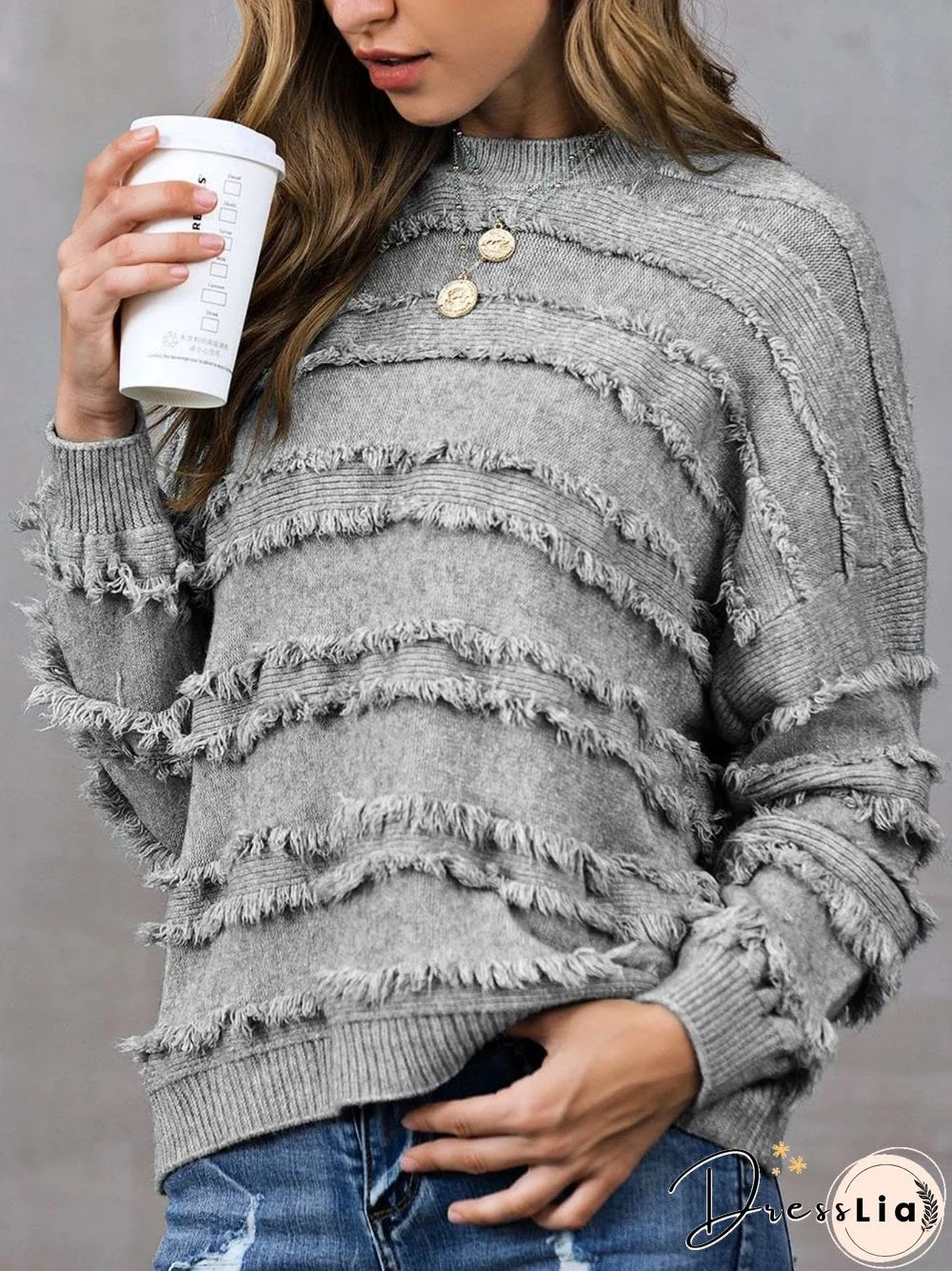 Shift Solid Fringed Casual Sweater