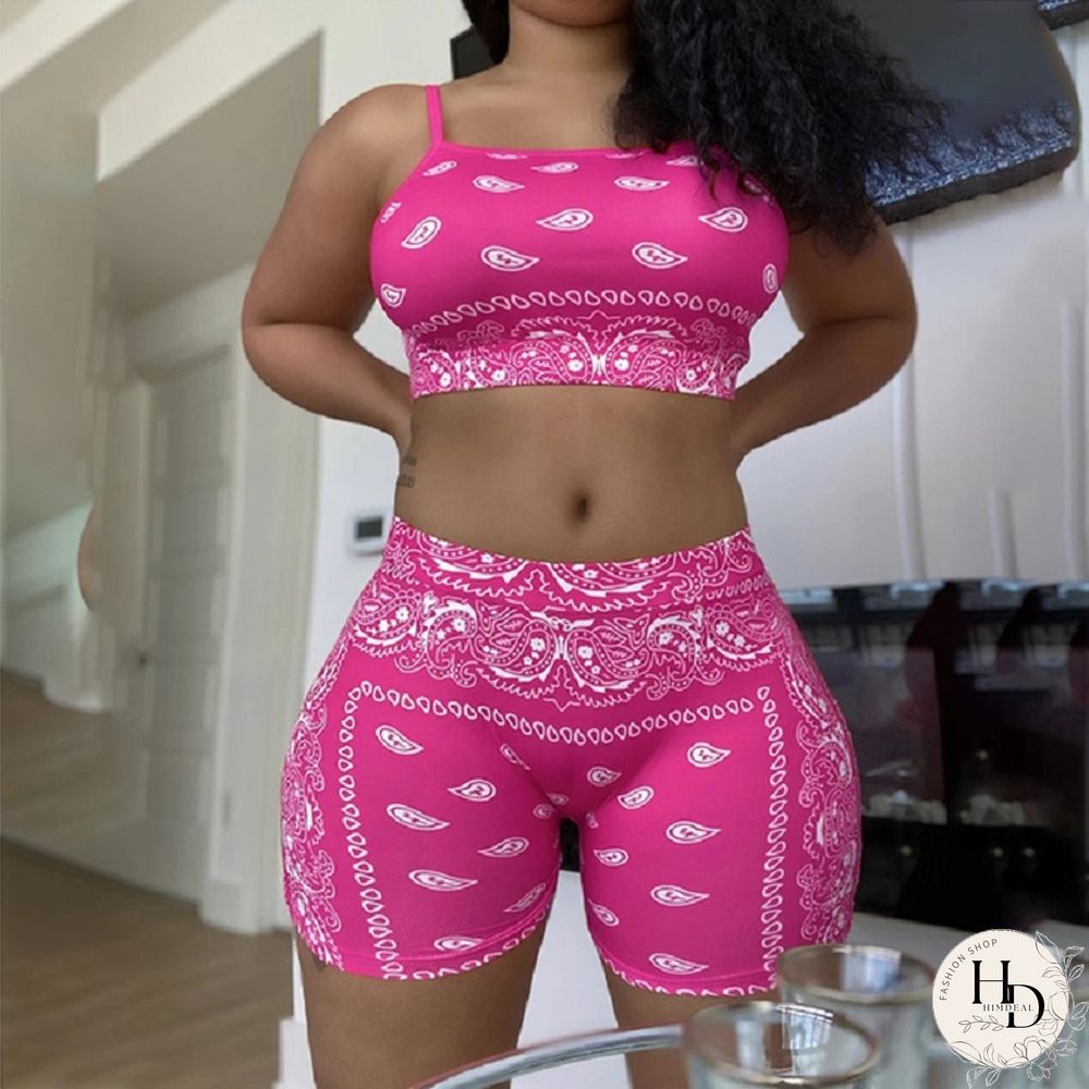 Graphic Bandana 2 Piece Tracksuit Set Women Printed Casual Sport Cute Sexy Club Outfits For Women Matching Sets Top Sets