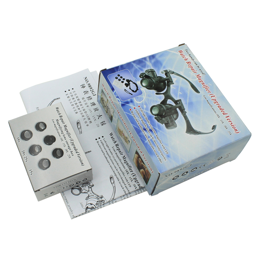 Likron Watches Professional Headband Magnifier Loupe Glasses with LED Light Interchangeable 10X