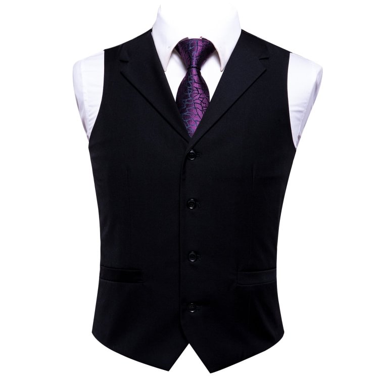 New Arrival Black Solid Jacquard Men's Collar Vest Set