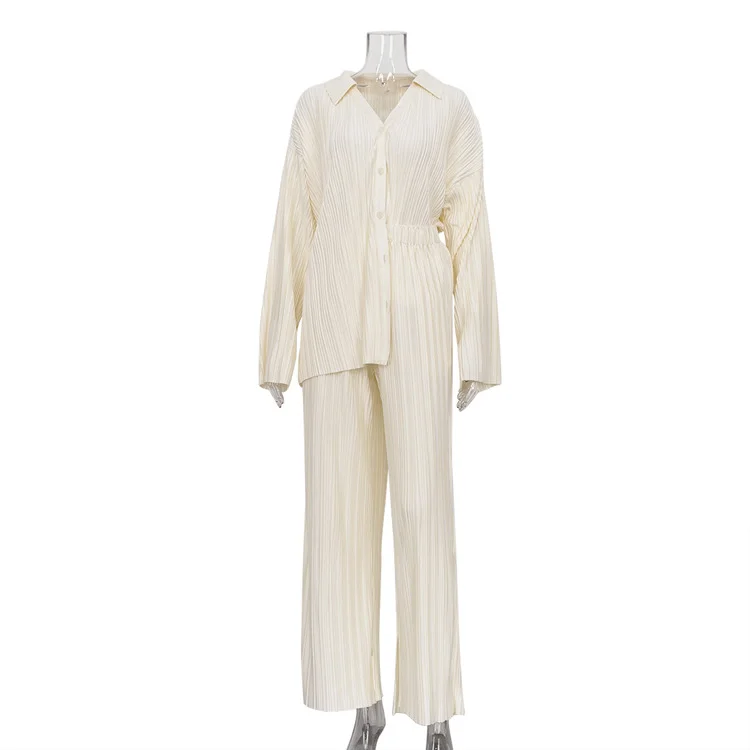 Churchf Churchf New Solid Color Straight Pants Casual Two Sets Of Foreign Women's Pleated Shirt Trousers Suit