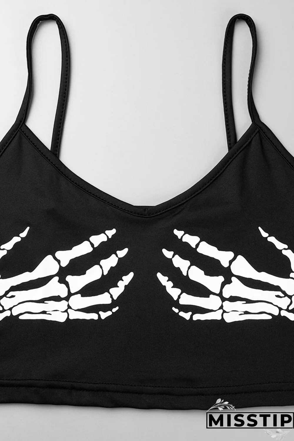 Grey Sexy Street Print Patchwork Spaghetti Strap Tops