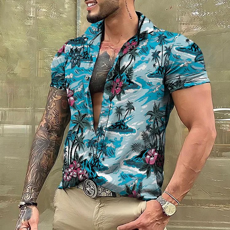Men's Hawaiian Coco Lapel Short Sleeve Shirt 34204576TO