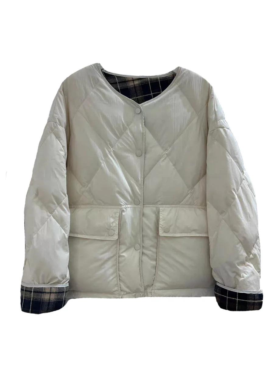 Woherb Down Jacket Short Style 2024 Winter Sweet Round Collar Grid Stitching Light Small Diamond Bread Coat Tide-Outfit Ideas