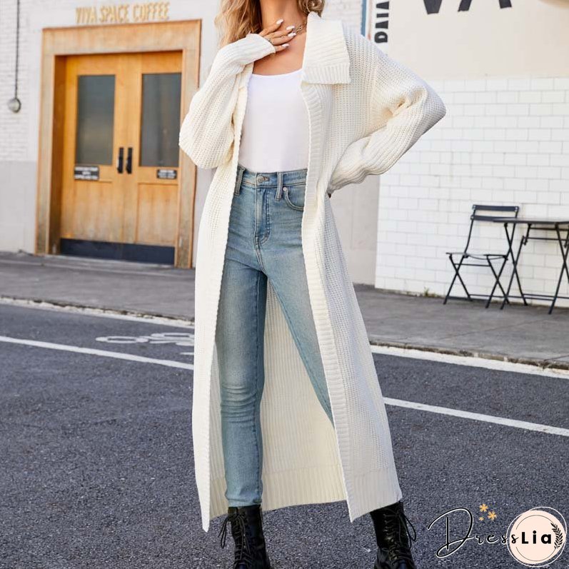 Casual Solid Colour Long Cardigan