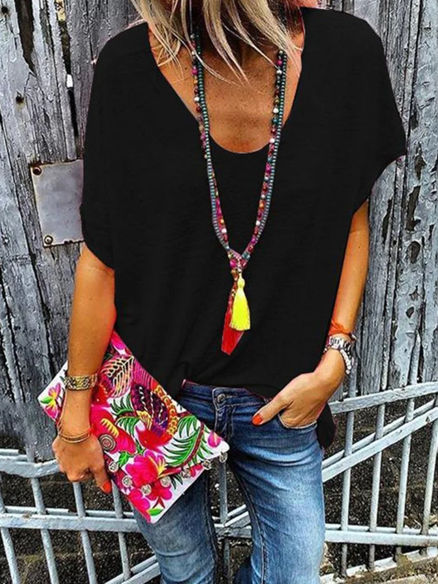 Candy Colors V neck Short Sleeve T-shirt