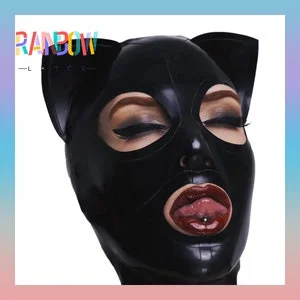 pornhint Pornhint Latex Cat Mask Latex Hood Woman Cosplay Back Zipper Free Shipping 0.4mm