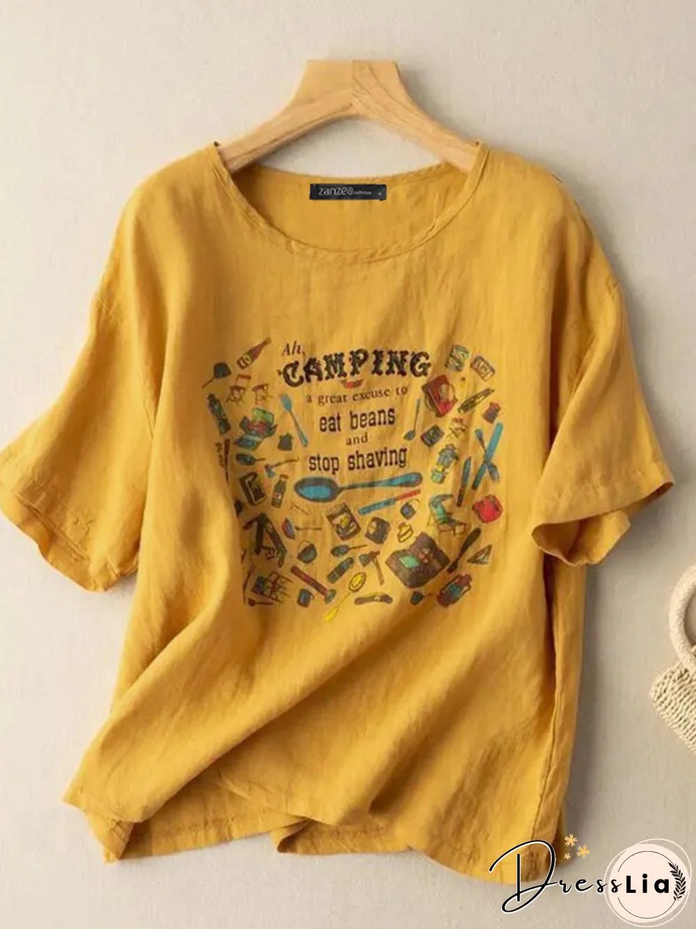 Leisure Letter Knife And Fork Print Cotton Short Sleeve T-Shirt