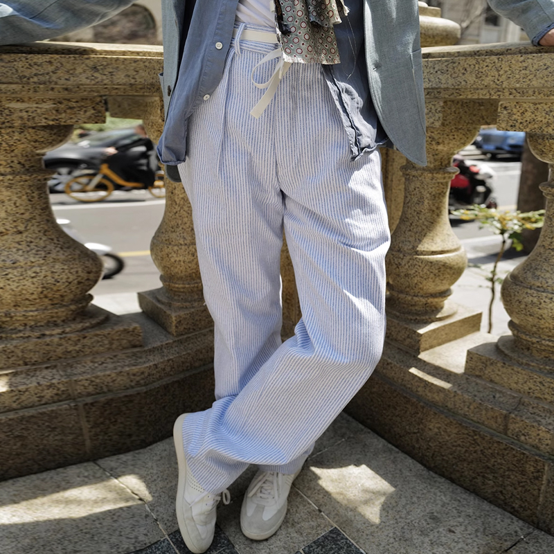 Men's Vintage Lace-Up Striped Casual Pants