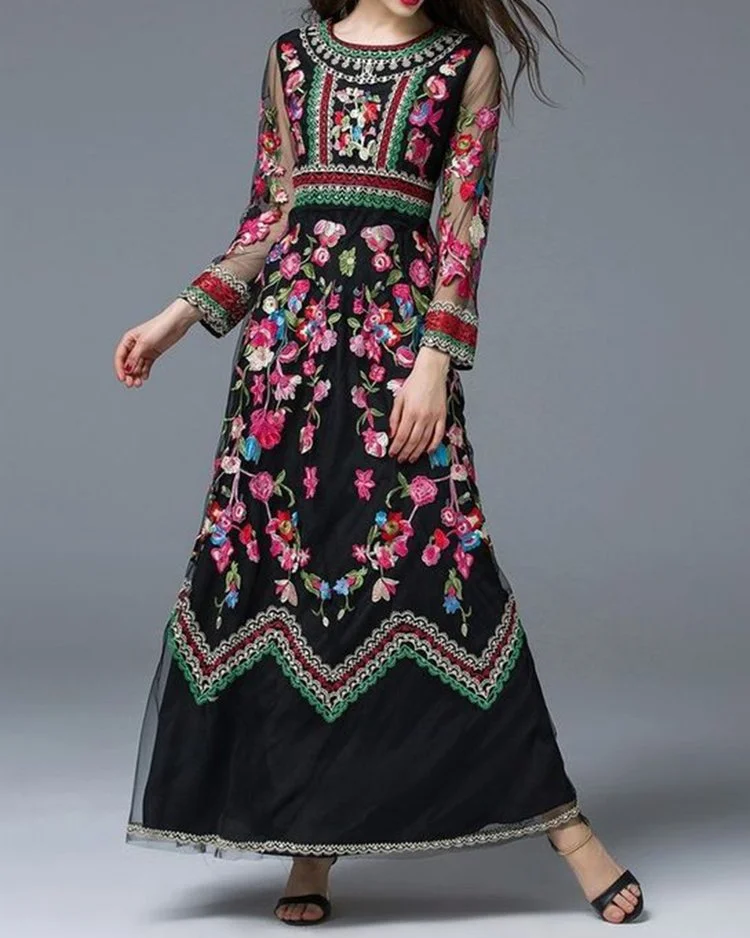 Embroidered mesh dress Gown