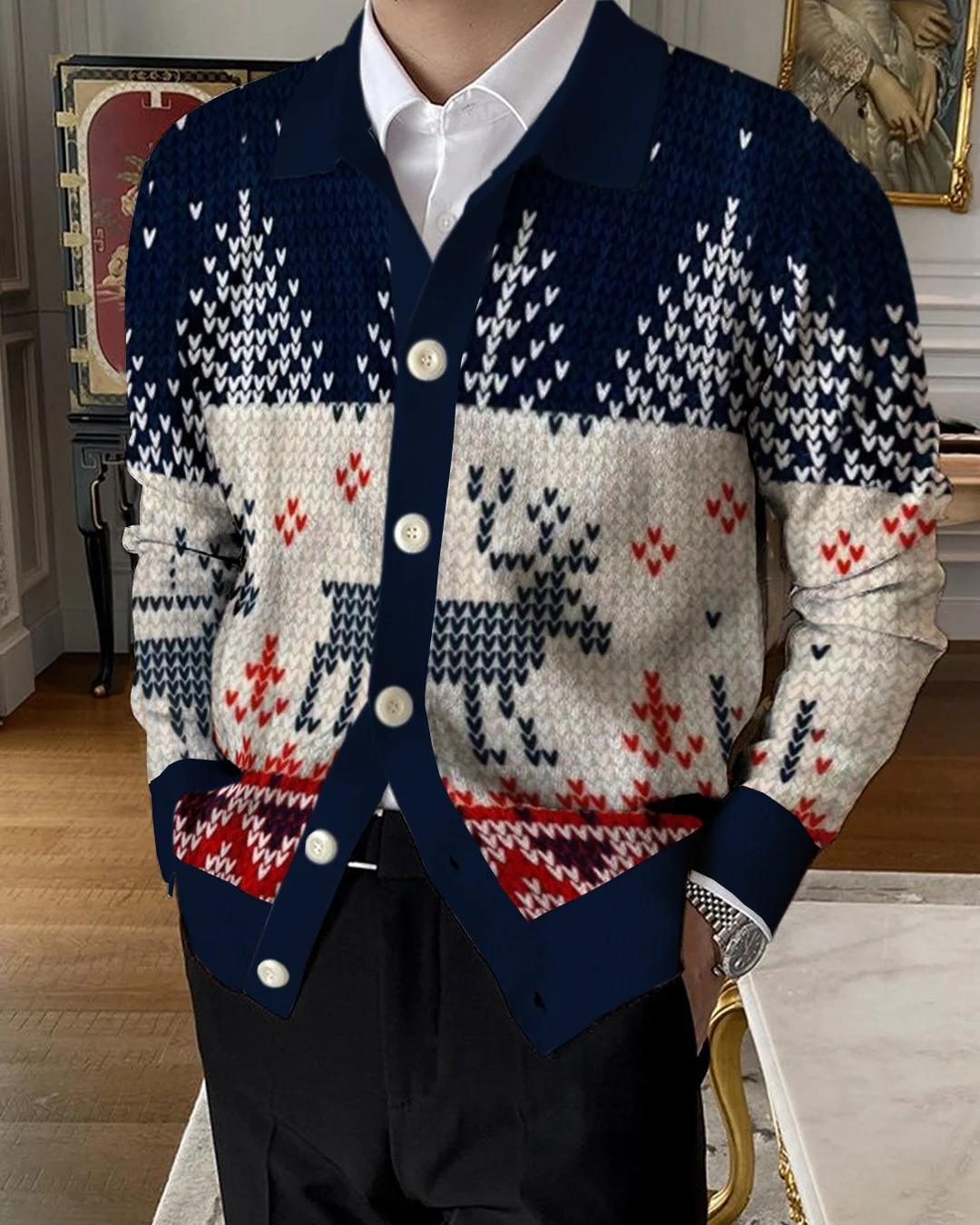 Men's Lapel Knitted Sweater Cardigan d124