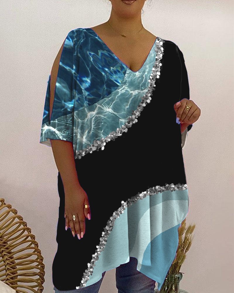 V-Neck Casual Print Women's Top