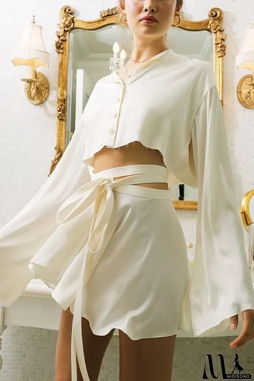 MidiSono - Button Flares Sleeve Skirts Set