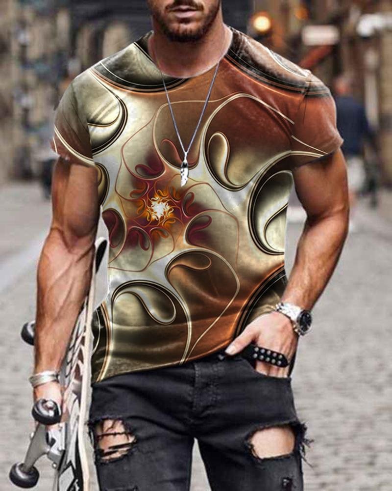 Casual Retro Metallic Printed Short-sleeved T-shirt