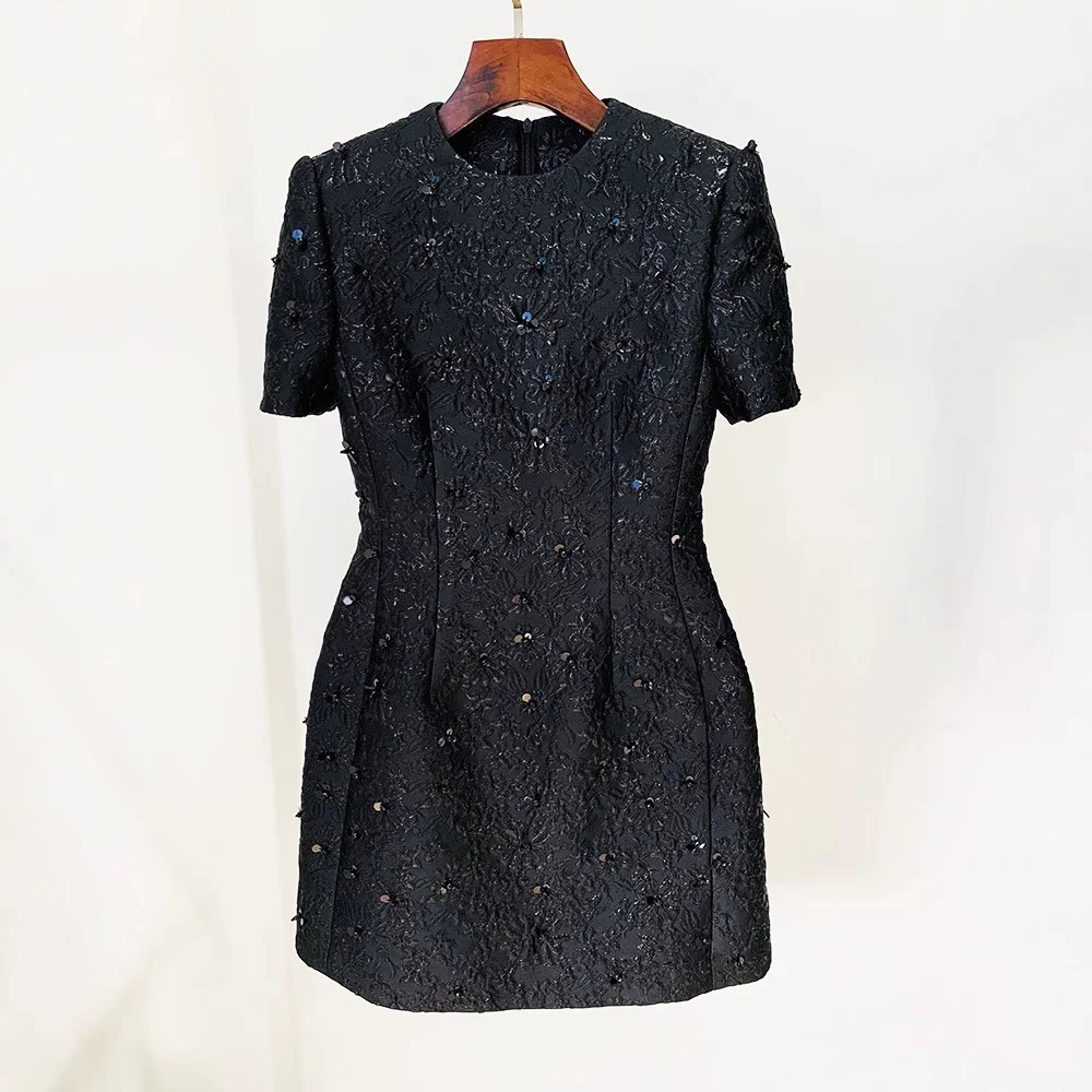 Nigikala Nigikala New Star Fashion Rosy Series Of Brocing Heavy Industry Nails Short Sleeve Dress
