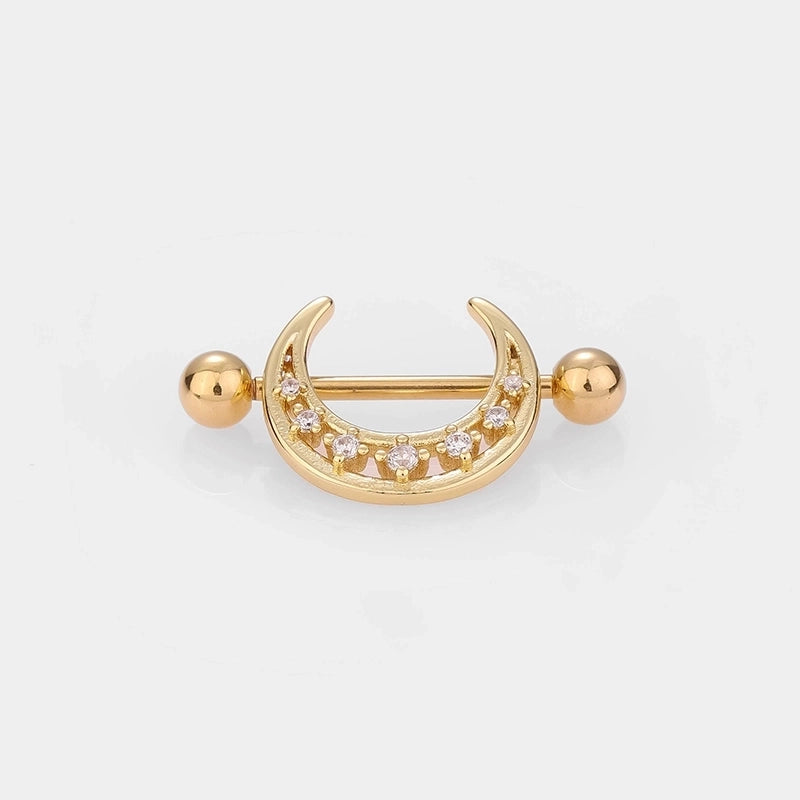 1 Piece Nipple Rings & Studs Sexy Modern Style Star Moon Leaves 316L Stainless Steel  Hollow Out Inlay Zircon 14K Gold Plated Nipple Rings & Studs
