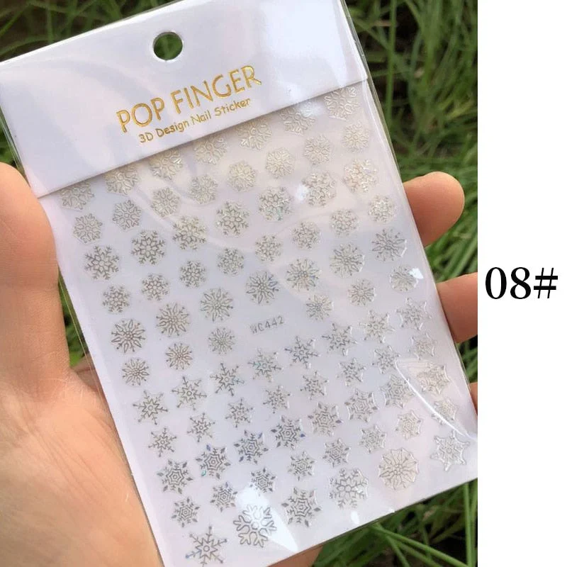 1 Sheet New Roman English Alphabet Number 3D Nail Stickers Christmas Animals iridescent Gold Silver Word Small Letters Nail