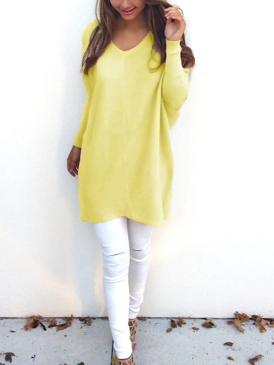 Fashion V-neck Long Sleeve Loose Casual Sweater