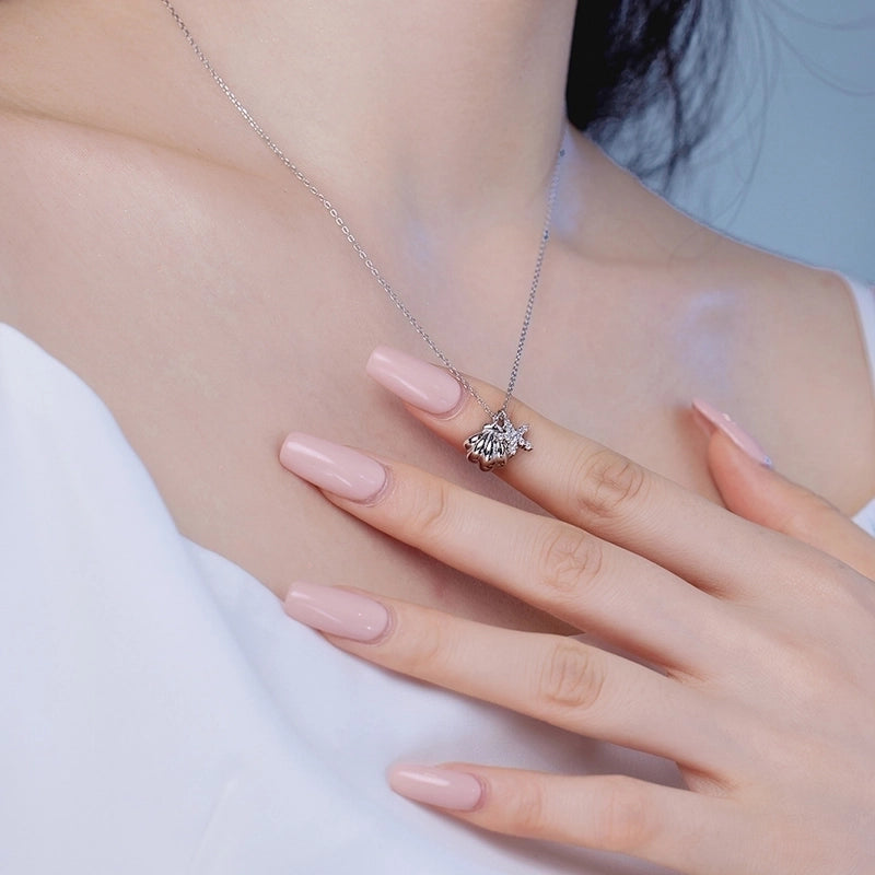 925 Sterling Silver Zircon Plating Inlay Scallop Starfish Pendant Necklace