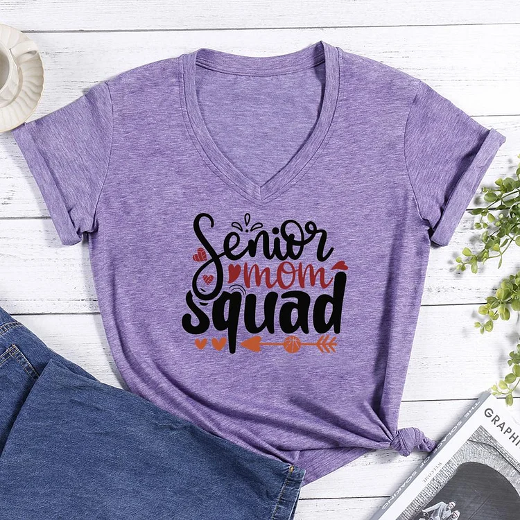Seniors Mom Squad V-neck T Shirt-Annaletters