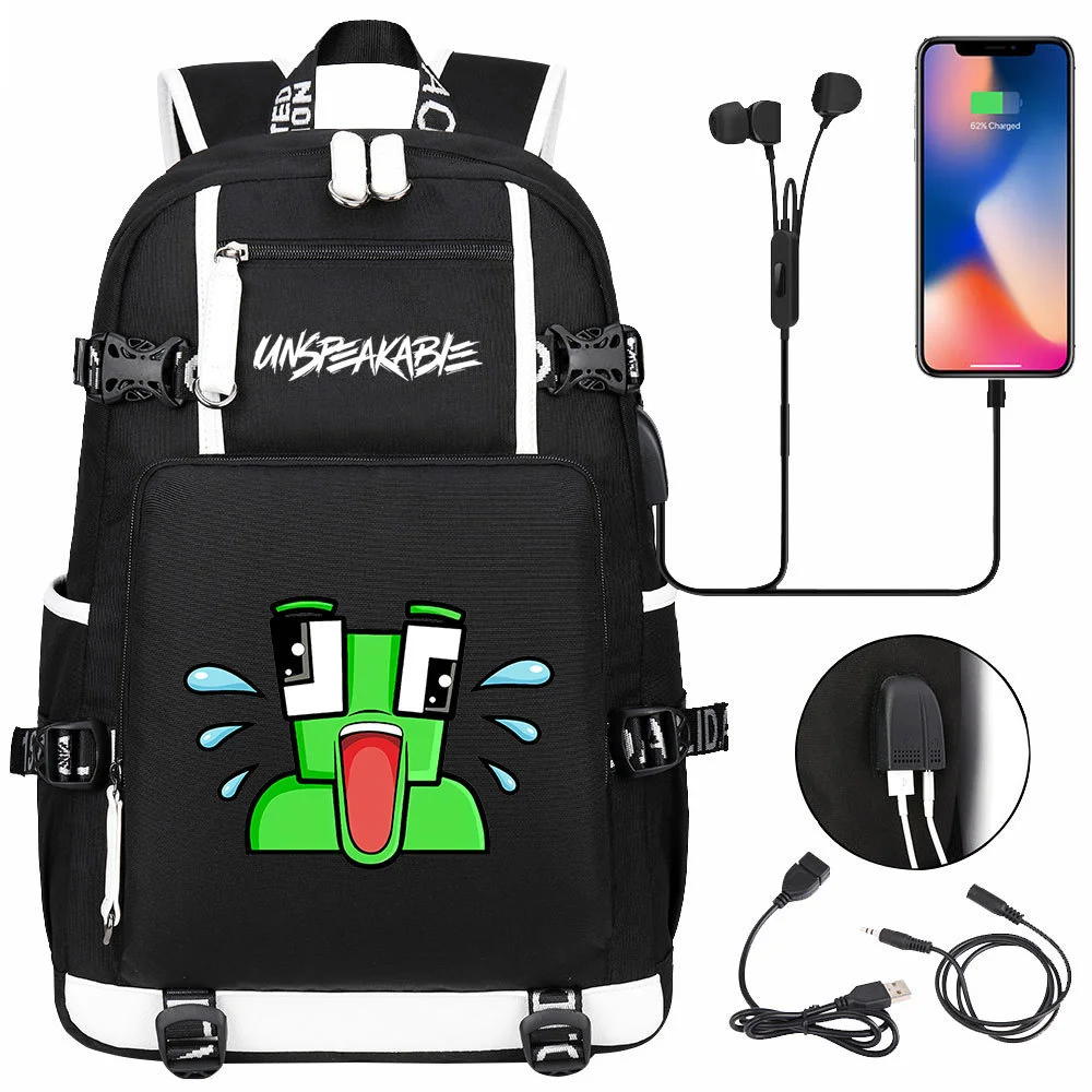 Buzzdaisy Unspeakable Double-Sided Backpack with USB Charging and Laptop Compartment - Multi-Pocket, Large Capacity School Bag
