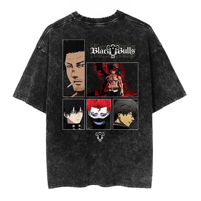Black Bulls Black Clovers Printed Unisex Washed T-Shirt
