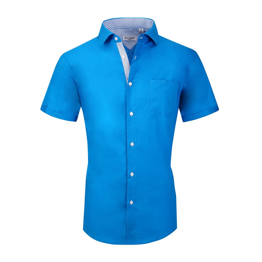 Men's Casual Short Cotton Stretch Shirt Royal Blue Alex Vando Fashion