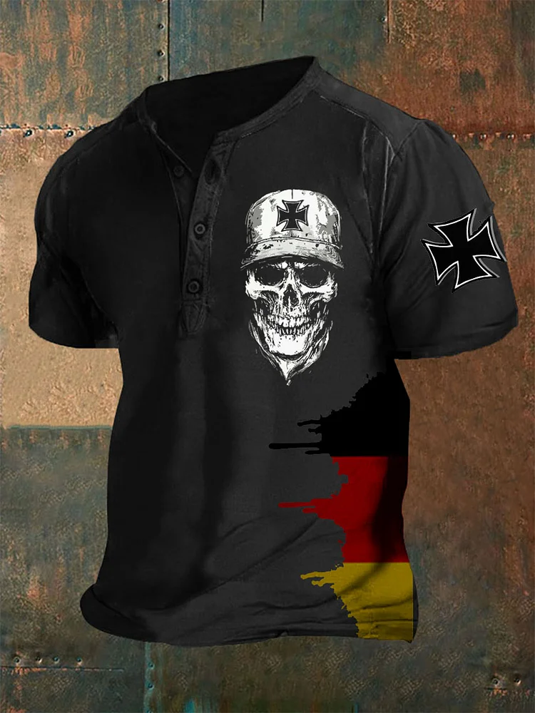 Männer Eisernes Kreuz Schädel Print Shirt