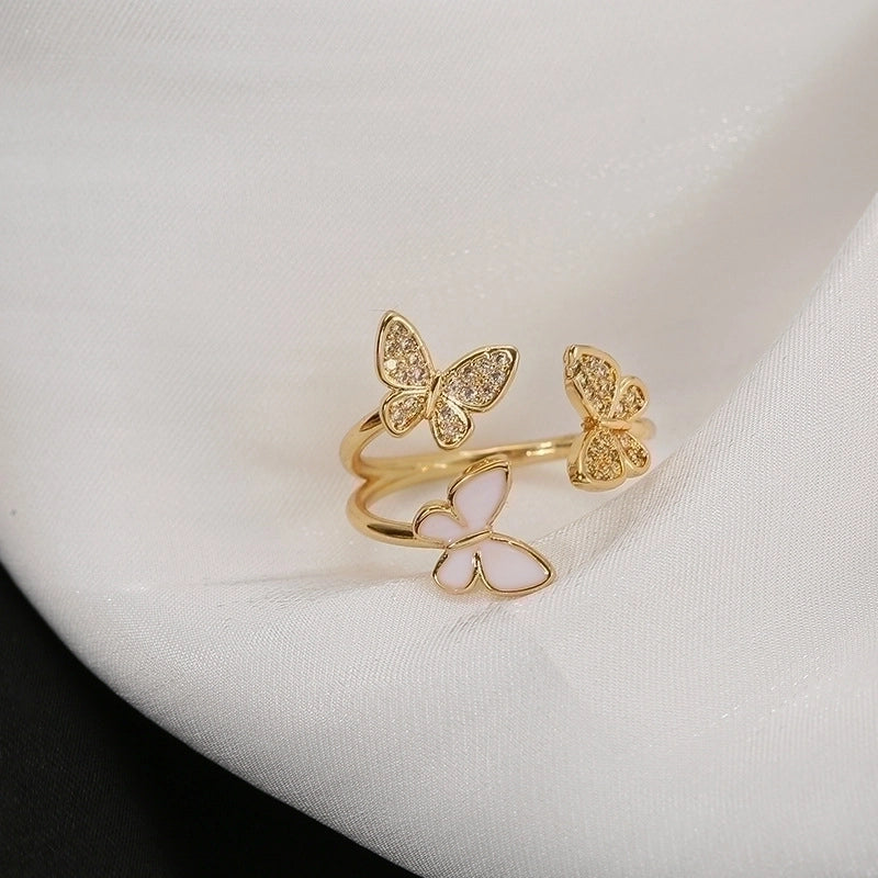 Copper 18K Gold Plated Sweet Plating Inlay Butterfly Zircon Open Ring