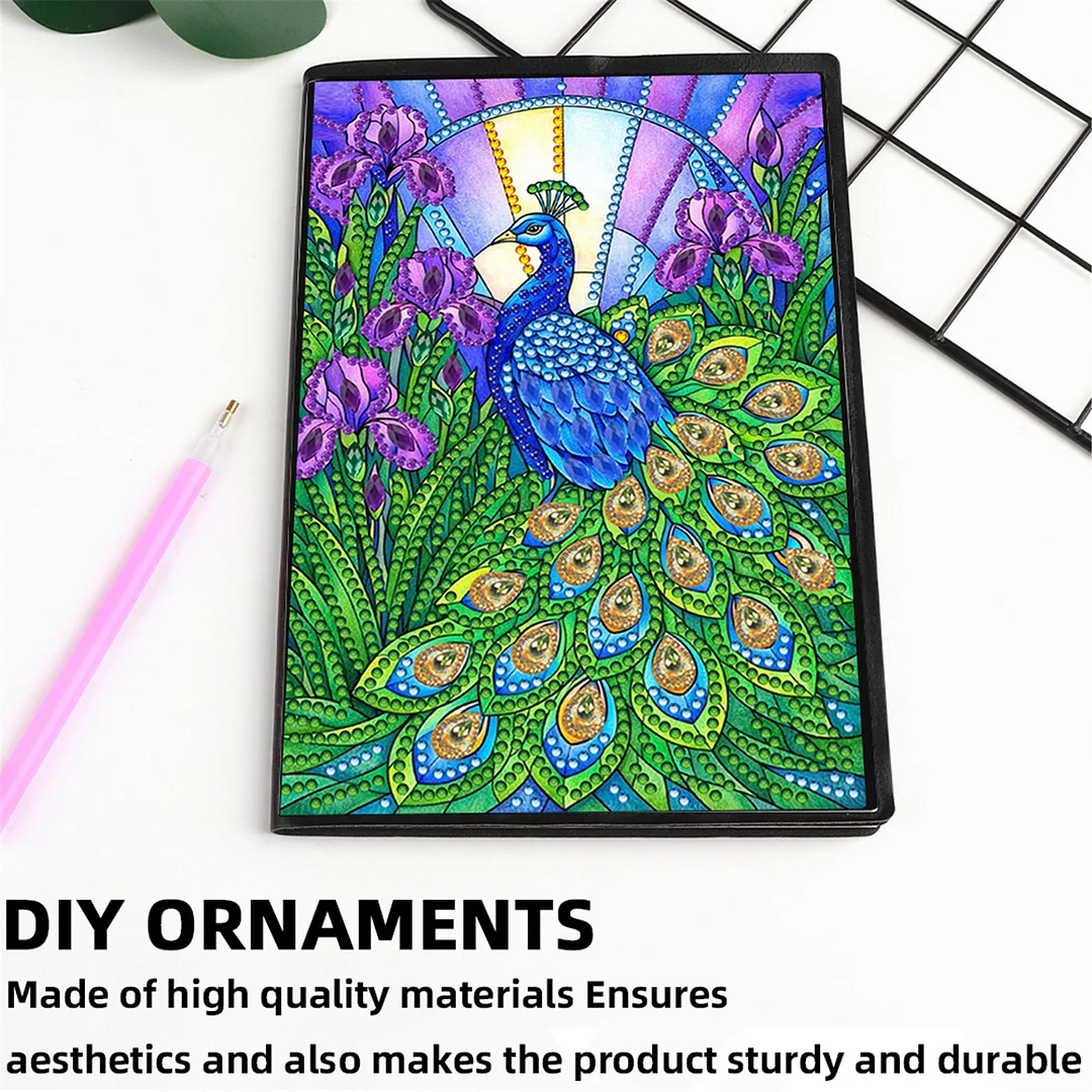 DIY Flower Diamond Painting Journals Notebooks 50 Pages A5 No Lines Special Shaped Diamond Art Kits for Beginners Craft Lovers and Artists (Peacock)